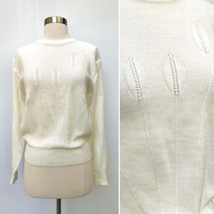 Vintage 80’s cream knit wheat textured long sleeve feminine sweater